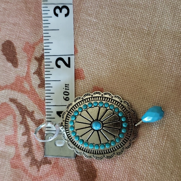 Western Teardrop Earrings. Cowgirl Cowboy Tibetan Dangle Blue Beads Oval Flower - Picture 9 of 10